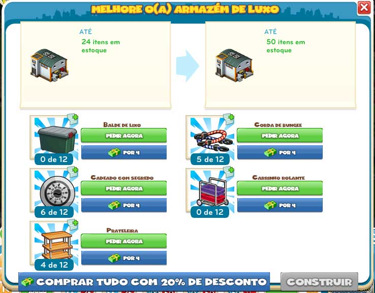 Material para atualizar e melhorar o seu Armazém de Luxo 2