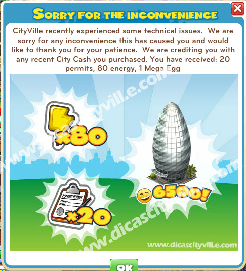 Recompensas dicas cityville - Recompensas devido a os problemas técnicos!